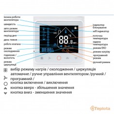  Tervix 114541 Термостат для фанкойлу з WiFi управлінням Tervix WiFi Fancoil Thermostat (на 2 труби) 0-10В 