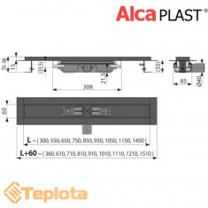  Alcaplast Душовий трап (водостічний жолоб) APZ101 BLACK LOW (низький) для перфорованої решітки, 650 мм 