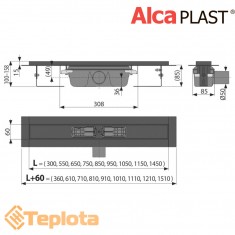  Alcaplast Душовий трап (водостічний жолоб) APZ1 BLACK для перфорованої решітки, 1050 мм 