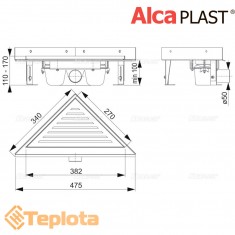  Alcaplast Кутовий трап (водостічний жолоб) ARZ1 для перфорованої решітки 