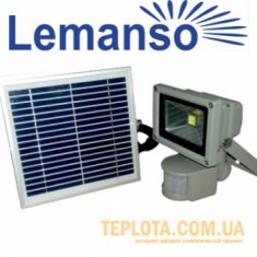 Світлодіодний прожектор Lemanso LED на сонячній батареї, датчик руху та акумулятор 10W 6500K 800Lm IP65 (LMP9-10) 