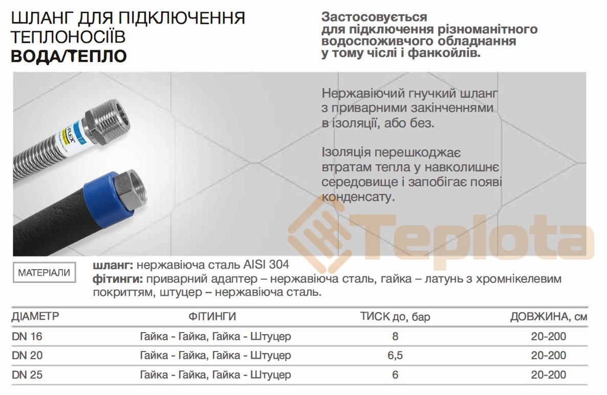 Eco-Flex Шланг / Вода Тепло Шланг для підключення теплоносіїв