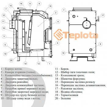  Котел твердопаливний Kraft D 12 кВт без автоматики (Котел Крафт Д - нижнього горіння) 