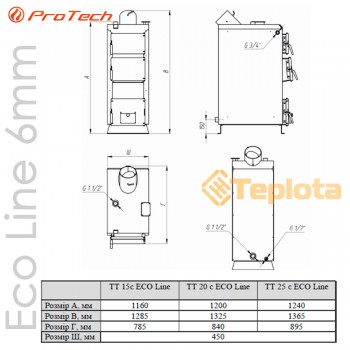  Котел твердопаливний ProTech ТТ - 20С ECO LINE 6 мм 