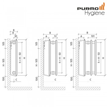  Сталевий радіатор Purmo Ventil Hygiene 10 600x1600 (гігієнічне виконання, нижнє підключення) 